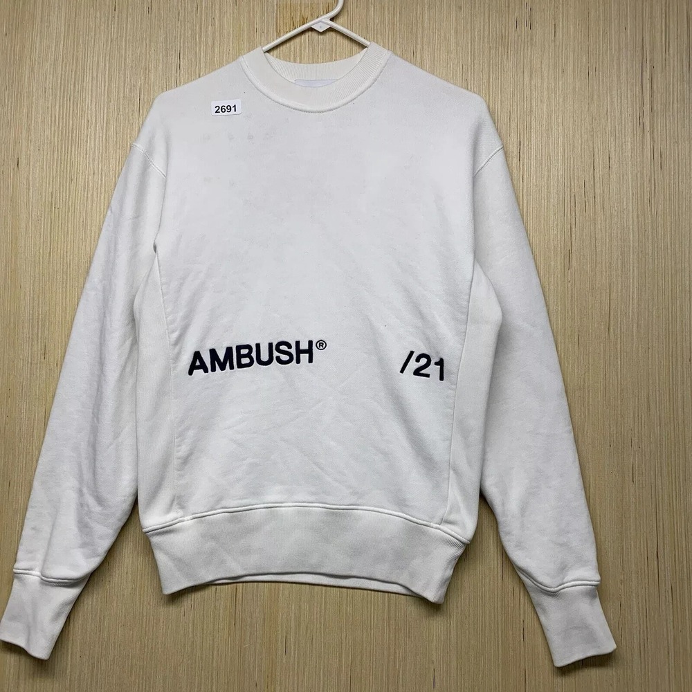 Ambush Sweater Adult XXS White Long Sleeve Men's Crewneck Designer Pullover